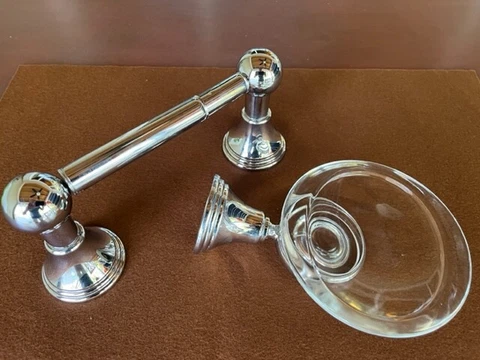 Bath Set, Soap Dish and T. P. Holder. Heavy Chrome on Brass, Cleaned & Polished Cover