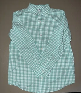Gap Kids Boys LG 10/12 Button Down Long Sleeve Shirt Green White Checker Pattern - Picture 1 of 5