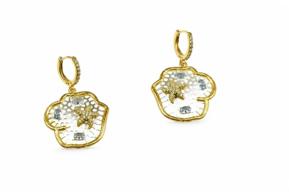 Misis POSIDONIA Orecchini argento bicolore zirconi bianchi e azzurri - Immagine 1 di 1