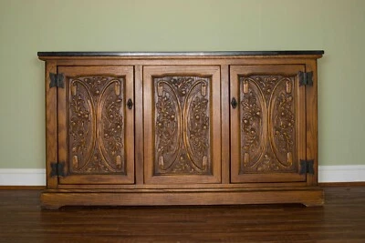Hand Carved Mid-Century Vintage Sideboard Credenza - Estate Sale - Image 1 of 4