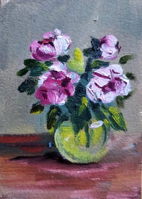 Pintura al óleo ACEO ORIGINAL - Peonía después de Fantin-Latour - 2,5x3,5 en artista MK Foto 1 de 3