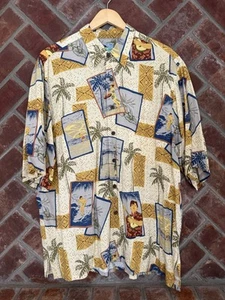 Reyn Spooner Hawaiian Shirt Rayon Men's Size Large Palm Tree Tiki Ukelele - Picture 1 of 10