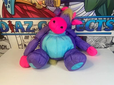 Pelúcia vintage Stuffins 1990 Lumpy's Gang nylon puffalump roxo vaca ANIMAL COM ETIQUETAS - Imagem 1 de 4