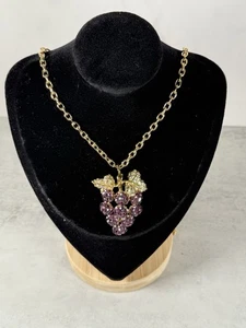 Vintage Suzanne Bjontegard Brosche Anstecknadel Halskette Anhänger Strass Trauben - Bild 1 von 5