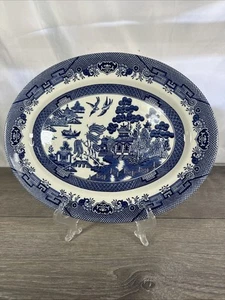 Churchill Blue Willow 12x9.5 Inch Oval Serving Platter Staffordshire England - Picture 1 of 5