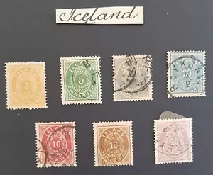 SUPERB EARLY 1870 ICELAND STAMPS COLLECTION OF 7 WITH Reykjavik CANCELLATION - Picture 1 of 9