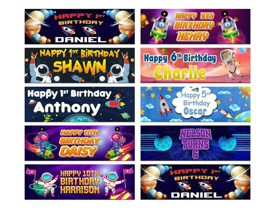 Banners de Cumpleaños Personalizados Diseño de Espacio Niños Niños Fiesta Decoración 2 Foto 1 de 1