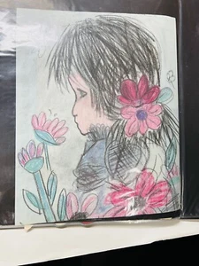 Original Pastel Art, Girl With Flowers, By Ann Platt 16”X 12” Circa 70’s - Picture 1 of 1