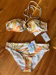 NEW ROXY Womens PT Beach Classics floral halter bikini top, hipster bottom LARGE - Picture 1 of 11