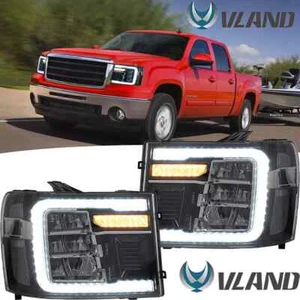 VLAND 2007-2014 1500 2500 GMC Sierra LED SEQ Tube Projector Headlights 2008 - Picture 1 of 8