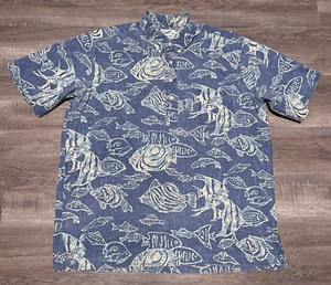 Reyn Spooner Men's Size XL Reverse Print Blue Fish Hawaiian Popover Shirt - Picture 1 of 6