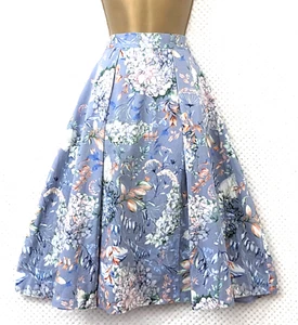 MONSOON Flared Midi Skirt Sz 14 Hilary Lake Como Multi Blue Floral Flower Design - Picture 1 of 11