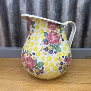 MacKenzie Childs Buttercup Enamel 3 Qt Pitcher 8.5" Floral Yellow Dots Retired - Picture 1 of 8