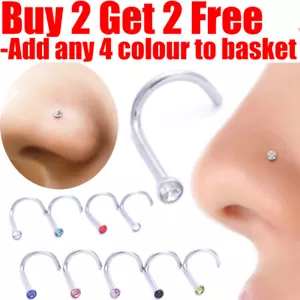 Nose Studs Surgical Steel Small Gem Crystal Screw Nose Stud Piercing Pin Studs - Imagen 1 de 12