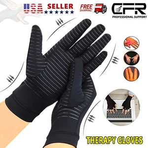 Full Finger Support Copper Compression Gloves Hand Support fit Joint Pain Relief - Picture 1 of 17