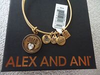 Alex and Ani FORTUNE/'S FAVOR Gold Tone Charm Bangle New W// Tag Card /& Bag