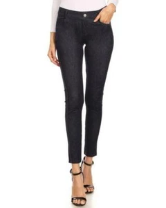 Jeggings ajustados de punto suave Yelete de 5 bolsillos en mezclilla azul oscuro - Imagen 1 de 8