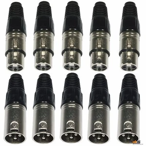10 x Pro Combi Male Female Plug XLR 3 Pin With Solder Terminal for Mic DMX Leads - Picture 1 of 1