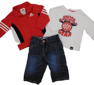 Adidas Boys Long Sleeve Graphic Tee & Track Jacket  Baby Gap Jeans Sz 3M-6M 3Pc - Picture 1 of 14