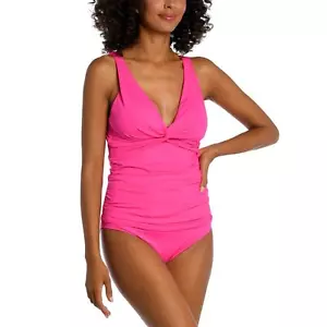 La Blanca Island Goddess Over-the-Shoulder Tankini Oberteil Pop Pink Neu mit Etikett Größe 10 - Bild 1 von 11