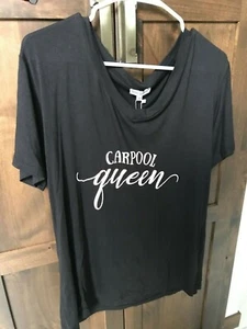 (U) NWT! Women XL Mary Square  V Neck Casual T Shirt  Soft Black Pink Top Blouse - Picture 1 of 4