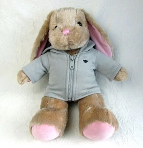 Build A Bear Brown Rabbit Bunny Pink Floppy Ears Grey Hoodie Easter Plush BAB - Picture 1 of 4
