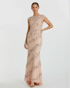 MAC DUGGAL 5500 ROSA BLUMEN VERZIERT FLÜGELÄRMEL TROMPETE NUDE/SILBER KLEID 4 - Bild 1 von 7