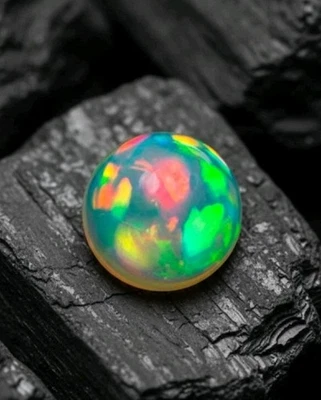 Natural Ethiopian fire opal Round shape gemstone Multi Color Welo Crystal Opal - Image 1 of 4
