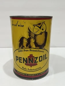 Large Vintage Pennzoil Be Oil Wise 5 quart Empty Oil Can 1930-40s era Yellow - Picture 1 of 15