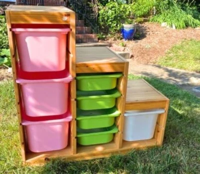 "Marco de almacenamiento Ikea TROFAST, pino teñido claro 37x17 3/8x35 7/8"" con 8 contenedores" Foto 1 de 2