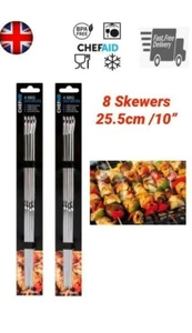 8 Stainless Steel BBQ Skewers Grill Kebab Sticks Barbecue Grilling Tandoori Food - Picture 1 of 4