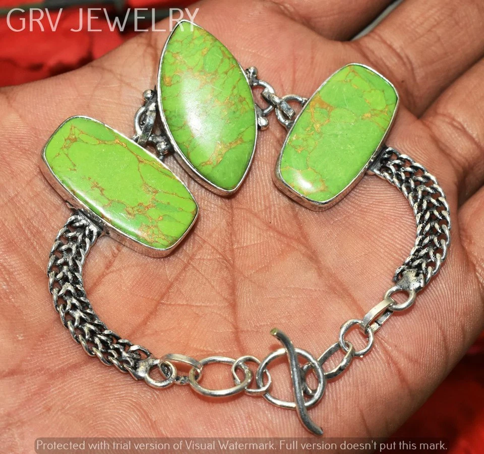 Pulsera Turquesa Cobre Verde Hecha a Mano Joyería Talla 7"-8" U267-A141 Foto 1 de 1