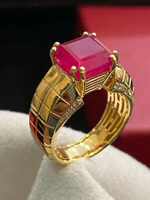 5.45 Cts Round Brilliant Cut Diamonds Ruby Men's Wedding Ring In 750 18K Gold - Image 1 of 4