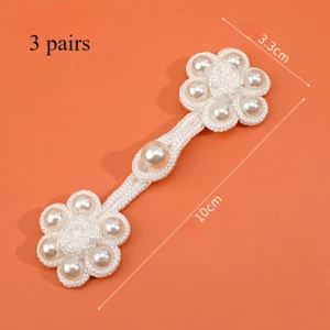 3 Pairs Ethnic Flower Pearl Frog Button for DIY Qipao Dress Cheongsam Sew Craft  - Picture 1 of 8