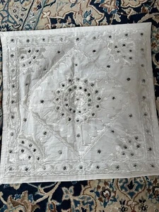 Indian Boho embroidered mirrorwork off white cushion 42x42cm - Picture 1 of 2
