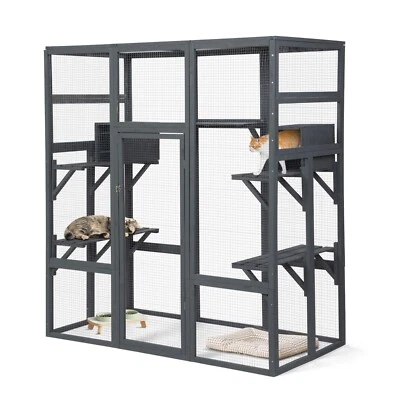 COZIWOW 70'' Large Catio Outdoor Cat Enclosure Cat House with 7 Platforms, 2 Resting Box