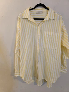 Loft Women’s Size XL Cotton Soft Button Down Yellow And White Striped Blouse - Picture 1 of 9