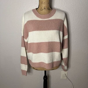 Maglione maglia girocollo Hollister rosa bianco a righe taglia M accogliente preppy lounge granola - Foto 1 di 9
