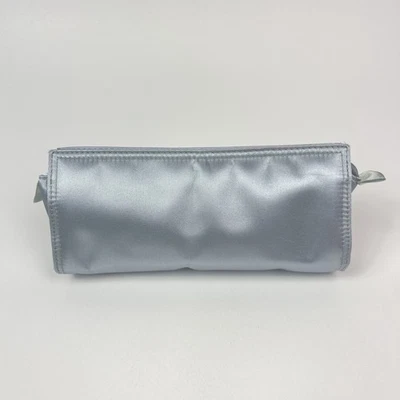 "Bolsa de cosméticos de maquillaje con cremallera azul rosa interior textura satinada 4x9""" Foto 1 de 4