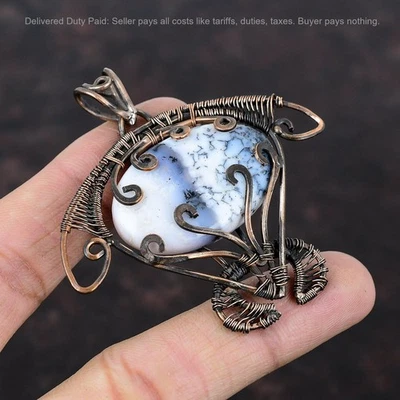 Venta Black Friday Dendrita Natural Ópalo Alambre Envuelto Tortuga Nuevo Colgante Cobre Foto 1 de 4