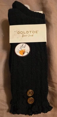 金色鞋头电缆纽扣船袜 2 双尺寸 6-9 黑色  — 第 1/4 张图片