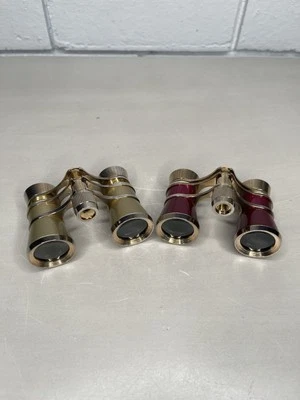 Vintage Opera Theatre Birdwatching Binoculars Pair Gold Tone And Red/Burgundy - Image 1 of 4