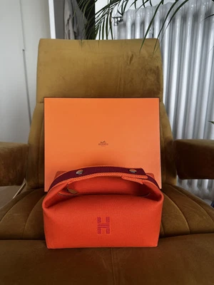 Hermes Bride-A-Bac Case Small Orange Feu Toile Canvas Cosmetic Handbag - Image 1 of 4