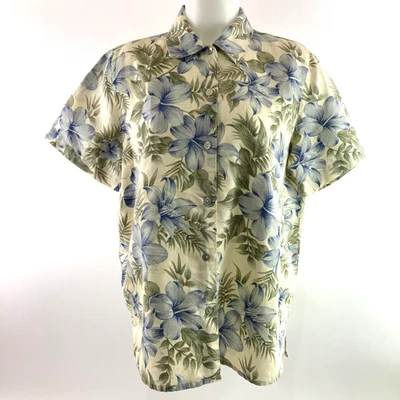 Camisa feminina grama limão mistura de linho média botão tropical manga curta havaiana - Imagem 1 de 4