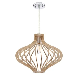Sanaa 60-Watt 1-Light Kula Wood Tropical Pendant Light with Wood Shade and No - Picture 1 of 1