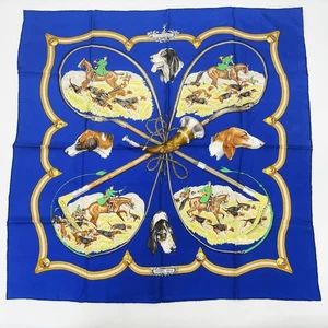 Sciarpa di seta Hermes Carre 90 blu Le Laisser Courre usata dal Giappone - Foto 1 di 8