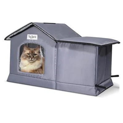 Casa para gatos al aire libre resistente a la intemperie y aislada - Base sin costuras se mantiene seca, fácil grande Foto 1 de 4