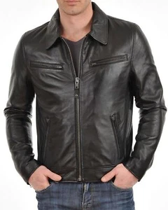 Mens Christmas Leather Jacket Motorcycle Biker Jacket Lambskin Punk Jacket MJ74 - Picture 1 of 4