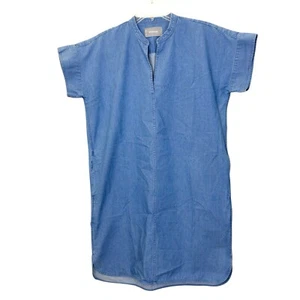 Everlane The Splitneck Denim Jean Shift Dress Size XS 0 Light Wash Blue Pockets  - Picture 1 of 10
