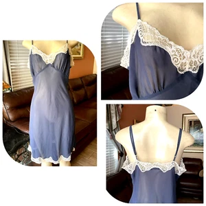 VTG Night Dress Elle Macpherson Intimates Steel blue Size L bhc - Picture 1 of 18